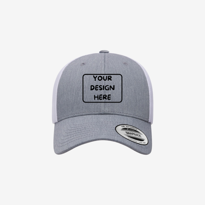 Heather and White YP Classics 6601 Elite trucker hat with heather front panels and white mesh back